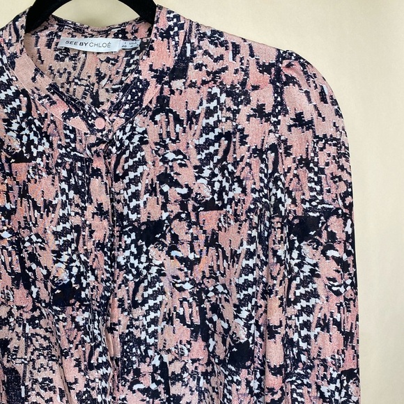 See by Chloe Silk Abstract Long Sleeve Button Down Blouse Sz 4 - Picture 5 of 10